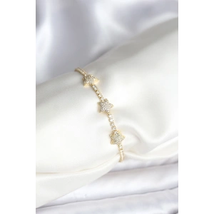 HarmonyAura Yıldız Model Zirkon Taşlı Gold Renk Pirinç Su Yolu Kadın Bileklik