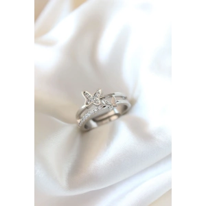HarmonyAura Zirkon Taşlı Gümüş Kaplama Kelebekli Kadın Yüzük