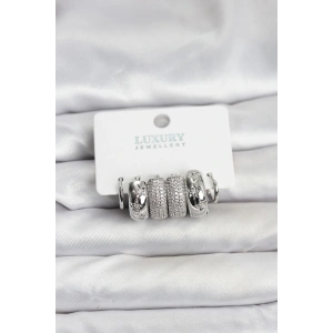 HarmonyAura Zirkon Taşlı Pirinç Gümüş Renk Halka Kadın Küpe Seti