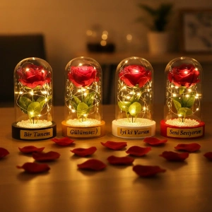 İncili Ledli Gül Fanus