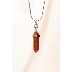 Jasper Doğal Taşı Zincirli El Yapımı Tasarımlı Kolye Uç: 3,5 Cm Zincir: 20 Cm Kutulu