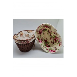 Kumaşlı Hasır Ekmek Sepeti Saplı Oval Royaleks-mtr-2003-51