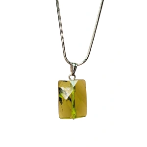 Moldavit Doğal Taşı Zincirli El Yapımı Kolye Uç: 2 Cm Zincir: 20 Cm Kutulu