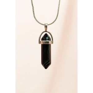 Obsidyen Doğal Taşı Zincirli El Yapımı Tasarımlı Kolye Uç: 3,5 Cm Zincir: 20 Cm Kutulu