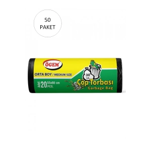 Orta Boy Çöp Torbası 55 X 60 Cm 20 Li Rulo X 50 Paket = 1.000 Adet (siyah)