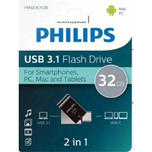 Philips FM32DC152B/00 32Gb 2 IN 1 TYPE-C/USB 3.1 Siyah Gri USB Bellek
