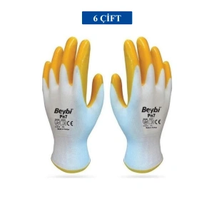 Pn7 Sarı Iş Eldiveni Polyester Örme Nitril Beybi No:10 Royaleks Group - 6 Çift