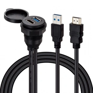 Powermaster PM-12428 USB 3.0 + HDMI 2 Metre Uzatma Kablolu Araç Kontrol Paneli (Gömme Montaj)