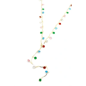 Renkli Taşlı Y Kolye - Altın