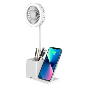 S-link SL-M9055 10 Watt Kablosuz Şarj İstasyonlu Fanlı Kalemlikli Masa Lambası (Beyaz)