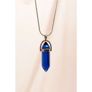 Safir Doğal Taşı Zincirli El Yapımı Tasarımlı Kolye Uç: 3,5 Cm Zincir: 20 Cm Kutulu