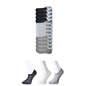 Siyah Gri Ve Beyaz Erkek Görünmez Çorap 12 Çift