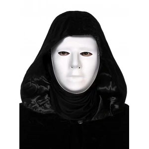 Siyah Kapüşonlu 120 cm Pelerin ve Beyaz Boyanabilir Tam Yüz Maske