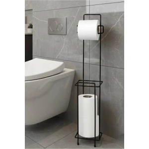 Siyah Standlı Yedek Hazneli Tuvalet Kağıtlığı