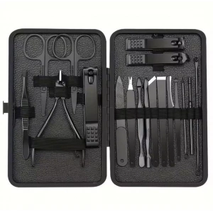 Sunup SN-27099 Siyah Paslanmaz Çelik 18in1 Profesyonel Manikür Tırnak Bakım Seti