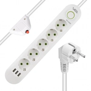 Vea VA-21562 5li 3 USBli 1.5 Metre Akım Korumalı Priz Beyaz