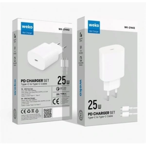 Weko WK-27878 Note10 Beyaz 25 Watt Şarj Başlık Adaptörü + Type-C To Type-C Kablo