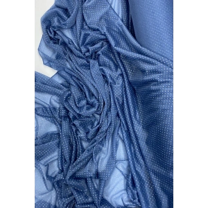 Yağmur Damlası Simli Abiye Elbise Şallık Tül Kumaş İndigo Mavi 89