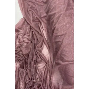 Yağmur Damlası Simli Abiye Elbise Şallık Tül Kumaş Koyu Gül Kurusu 36