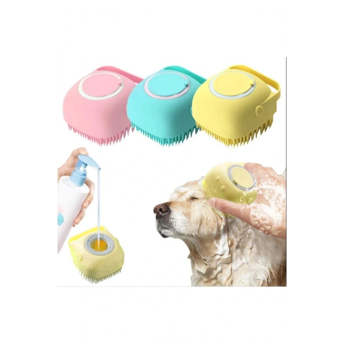 MADPET Turkuaz Şampuan Hazneli Kedi Köpek Yıkama Fırçası – Silikon Masaj Tarağı ile Evcil Hayvan Yık