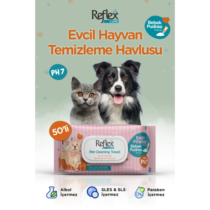 Care Evcil Hayvanlar için Çok Amaçlı Temizleme Havlusu 50li - Bebek Pudrası Kokulu