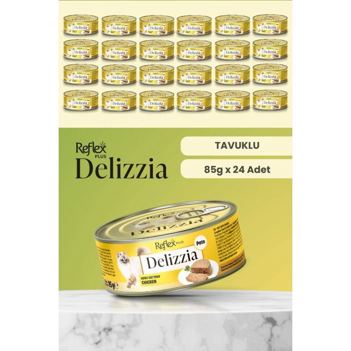 Plus Delizzia / Kıyılmış Tavuklu Yetişkin Kedi Maması 85g x 24 Adet