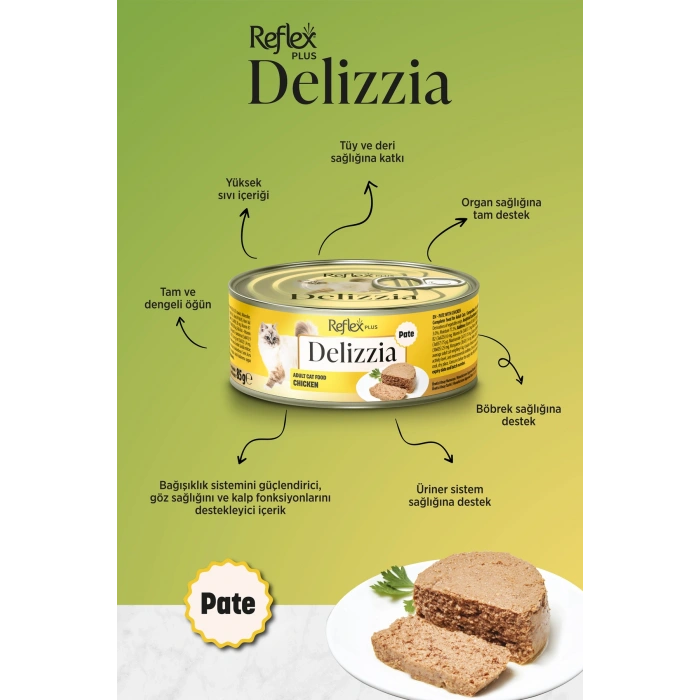 Plus Delizzia / Kıyılmış Tavuklu Yetişkin Kedi Maması 85g x 24 Adet
