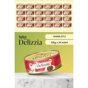 Plus Delizzia / Sos İçinde Parça Etli Dana Etli Yetişkin Kedi Maması 85g x 24 Adet