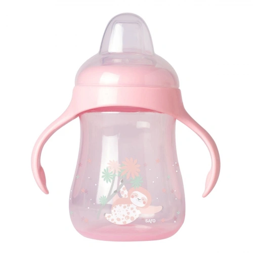 Saro Yavas Akışlı Damlatmayan Kulplu Alıştırma Bardağı 250ml - Pembe