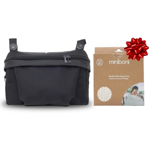 Nikidom Organizer Anne Bebek Bakım Çantası - Siyah | Miniboni Müslin Emzirme Örtüsü Hediye