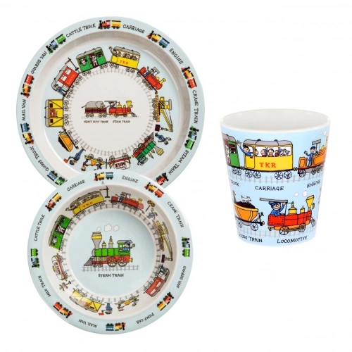 Tyrrell Katz Melamin Mama Tabağı - Mama Kasesi - Alıştırma Bardağı Seti // Trains