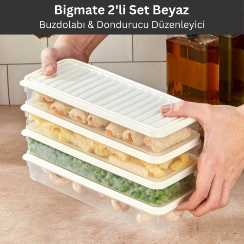 bigmate 2'li Şeffaf Saklama Kabı Beyaz 2x1 Lt BGMT1115 Mikrodalga Buzdolabı ve Dondurucu Uyumlu Düze