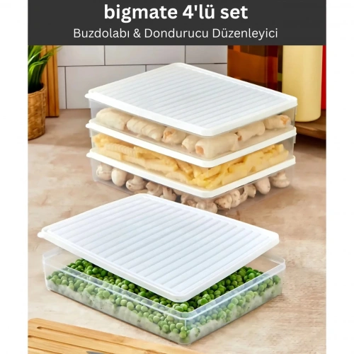 bigmate 4'lü Şeffaf Saklama Kabı Beyaz 4x2,5 Lt BGMT2525 Mikrodalga Buzdolabı ve Dondurucu Uyumlu Dü