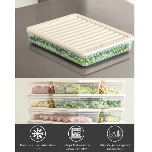 bigmate 4'lü Şeffaf Saklama Kabı Krem 4x2,5 Lt BGMT2525 Mikrodalga Buzdolabı ve Dondurucu Uyumlu Düz