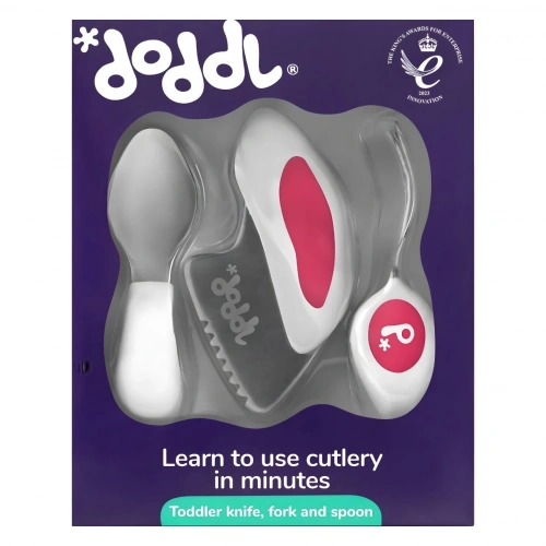 Doddl Çocuklar için Çatal Kaşık Bıçak Seti 1-5 Yaş - Magenta
