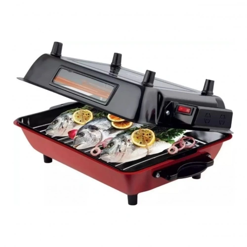 Mina Cam Göstergeli Emaye Tepsili 1100W Paslanmaz Krom Telli Cızbız Kapaklı Elektrikli Izgara