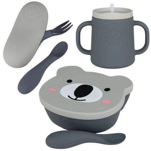 Tum Tum Silikon Alıştırma Bardağı / Vakumlu Mama Kasesi / Kutulu Mama Kaşık ve Çatal Seti - Kev Koala