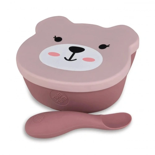 Tum Tum Silikon Vakumlu, Kapaklı Kase ve Kaşık Seti - Betsy Bear