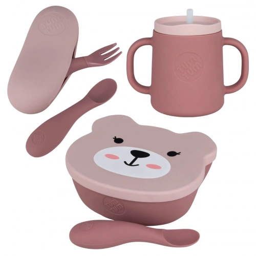 Tum Tum Silikon Alıştırma Bardağı / Vakumlu Mama Kasesi / Kutulu Mama Kaşık ve Çatal Seti - Betsy Bear