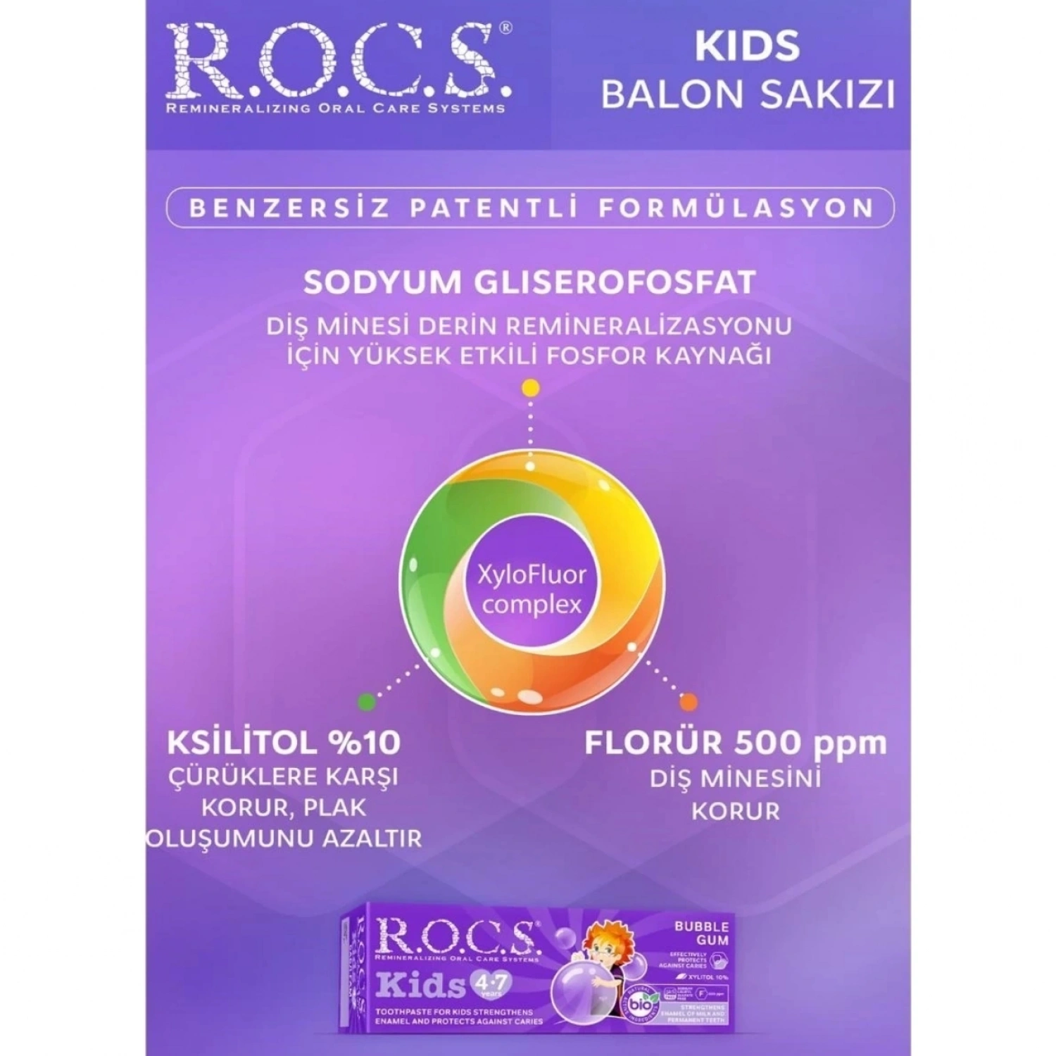 R.O.C.S Anne & Çocuk Diş Bakım Seti – Uno Beyazlatıcı & Balon Sakızı (4-7 Yaş)
