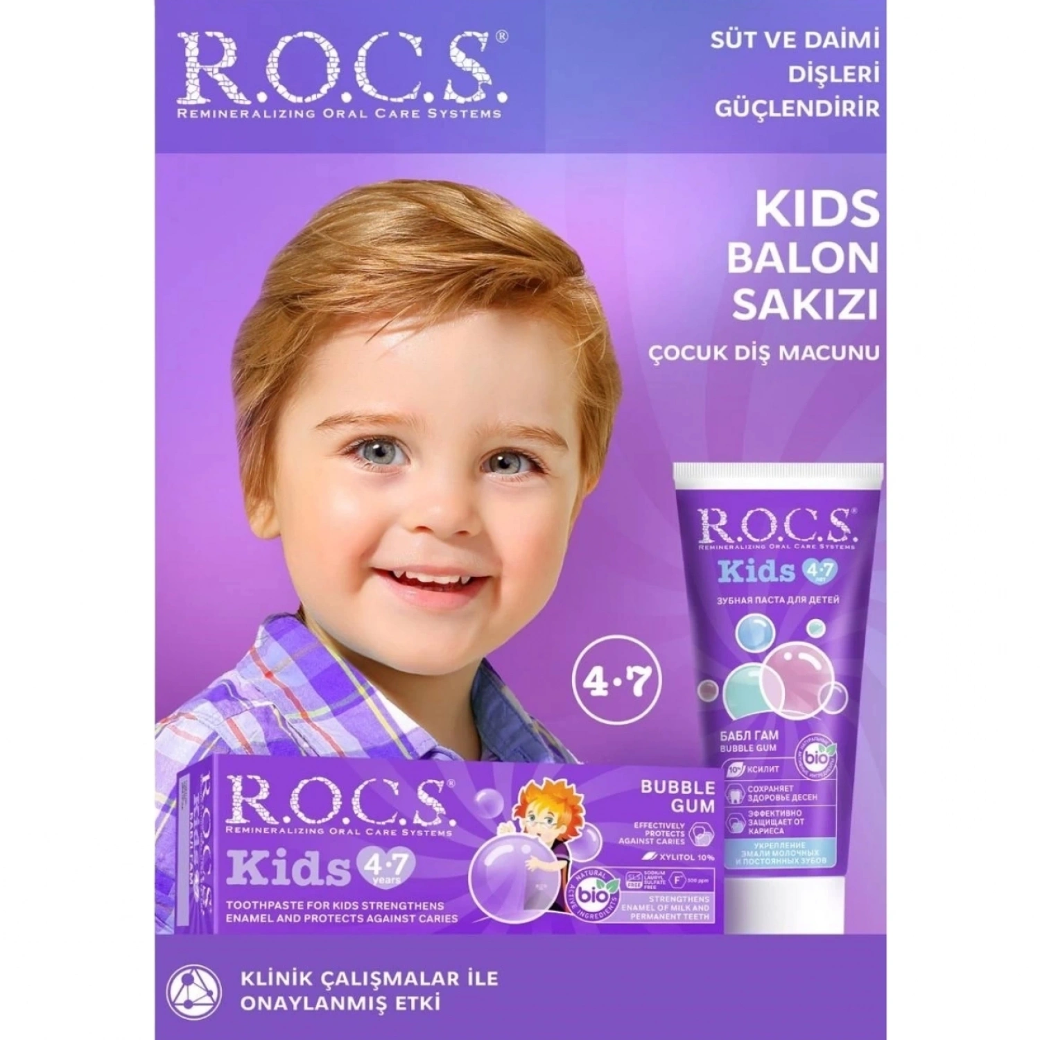 R.O.C.S Anne & Çocuk Diş Bakım Seti – Uno Beyazlatıcı & Balon Sakızı (4-7 Yaş)