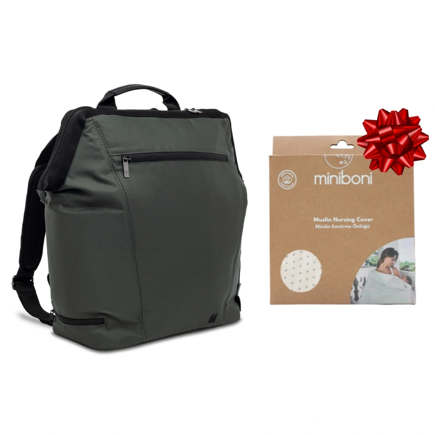 Nikidom Anne Bebek Bakım Çantası - Yağ Yeşili | Miniboni Müslin Emzirme Örtüsü Hediye