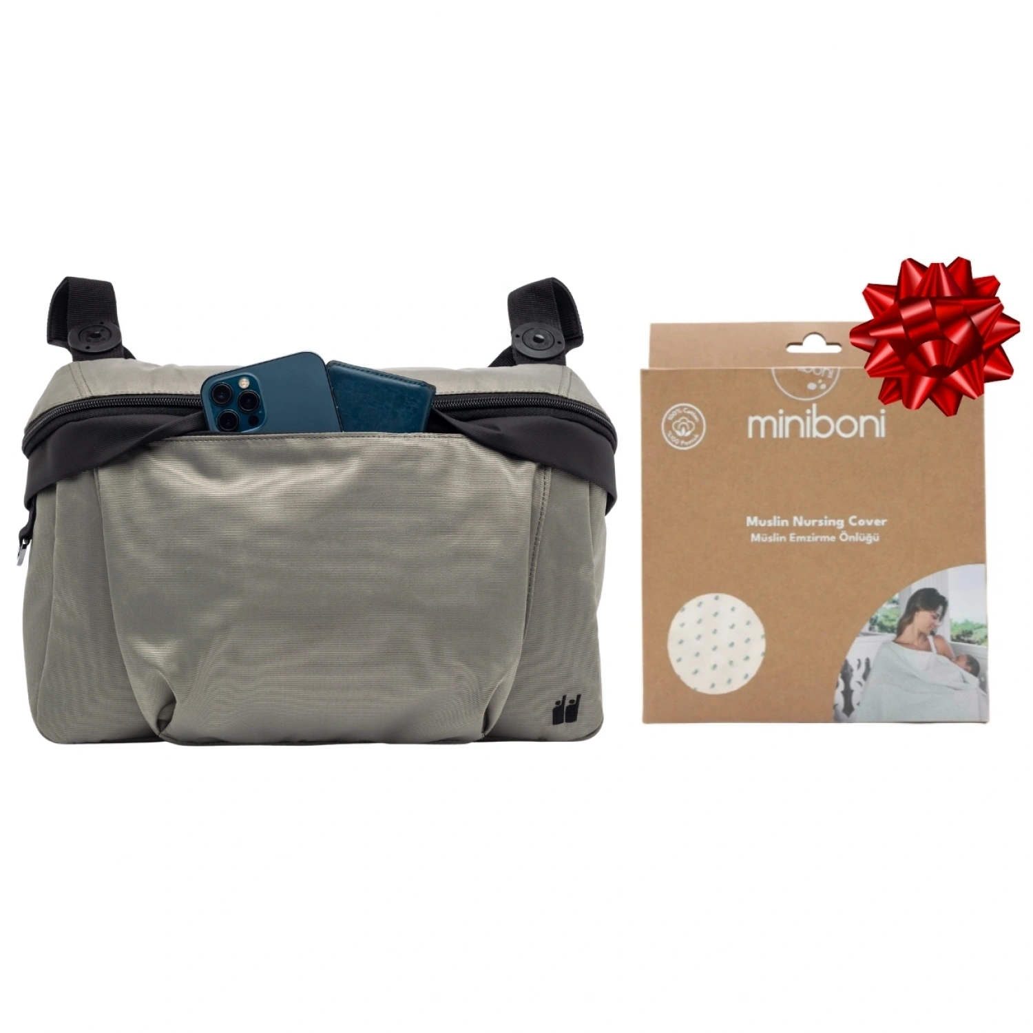 Nikidom Organizer Anne Bebek Bakım Çantası - Yağ Yeşili | Miniboni Müslin Emzirme Örtüsü Hediye