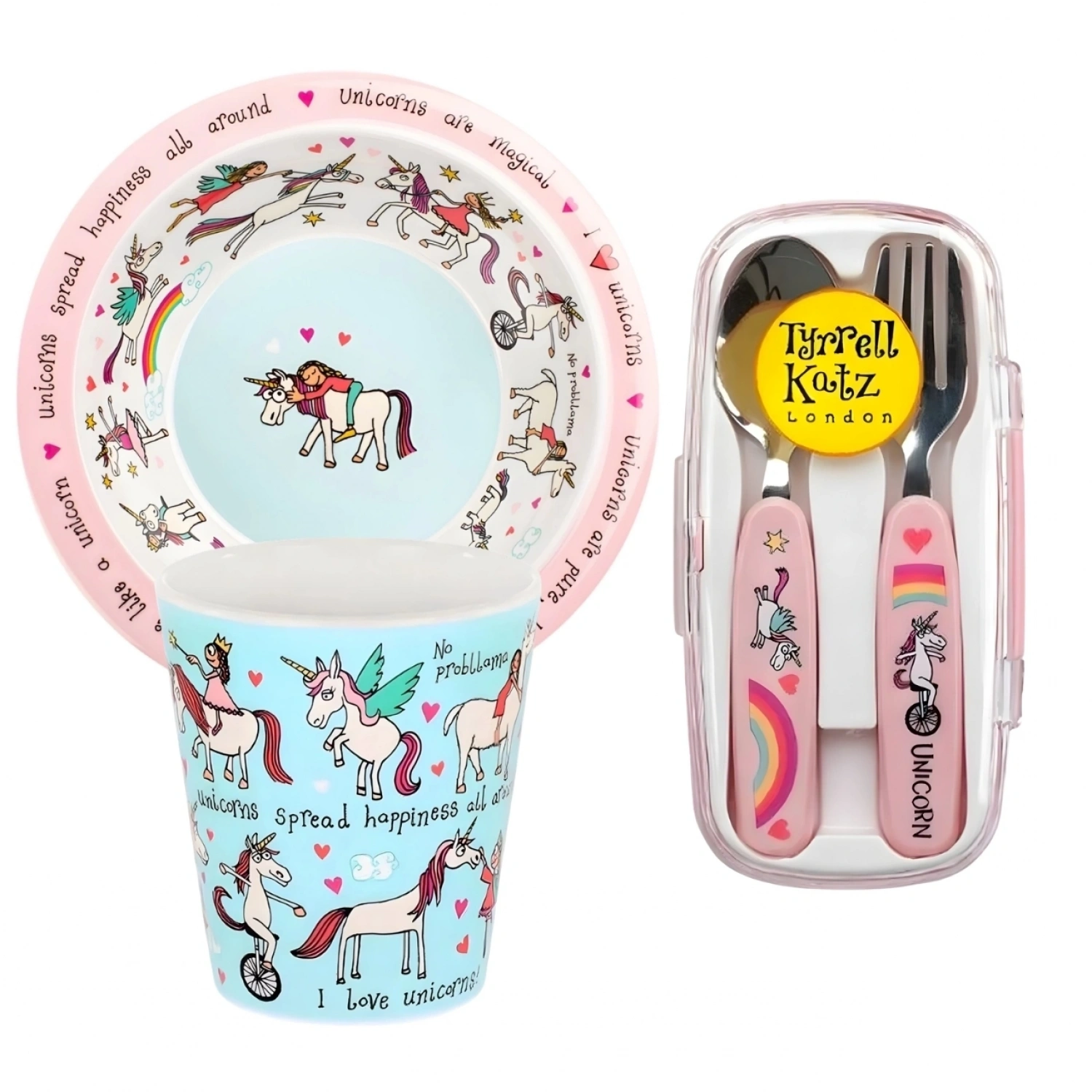 Tyrrell Katz Melamin Mama Kasesi - Alıştırma Bardağı - Kutulu Çatal Kaşık Seti // Unicorn