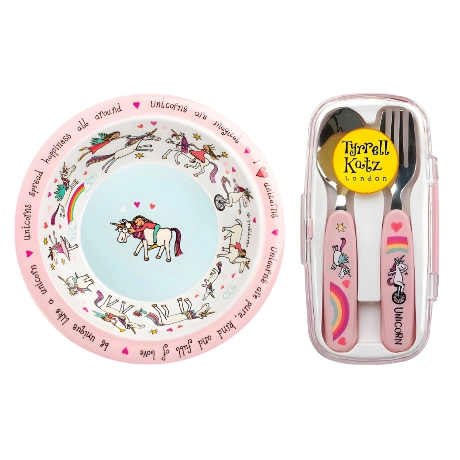 Tyrrell Katz Melamin Mama Kasesi - Kutulu Çatal Kaşık Seti // Unicorn