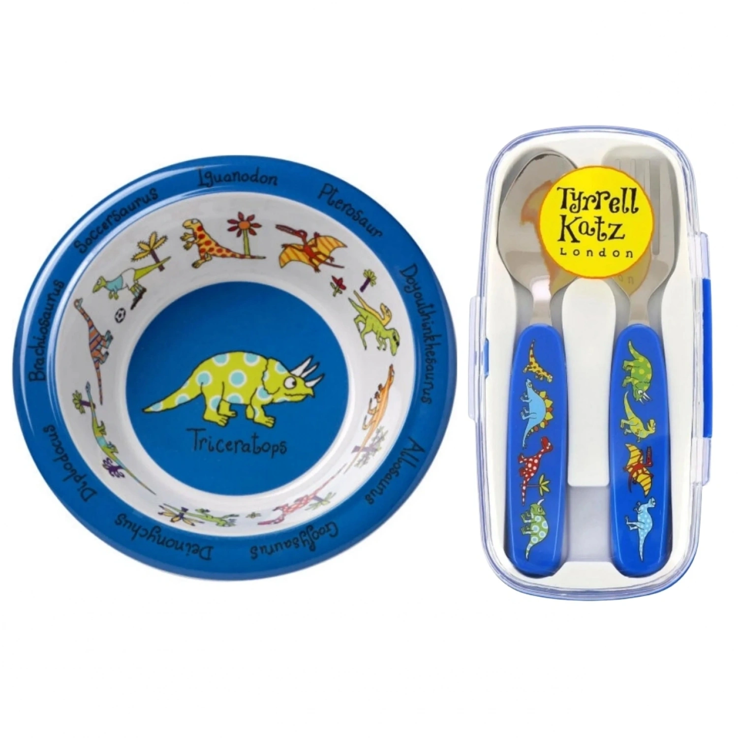 Tyrrell Katz Melamin Mama Kasesi - Kutulu Çatal Kaşık Seti // Dino