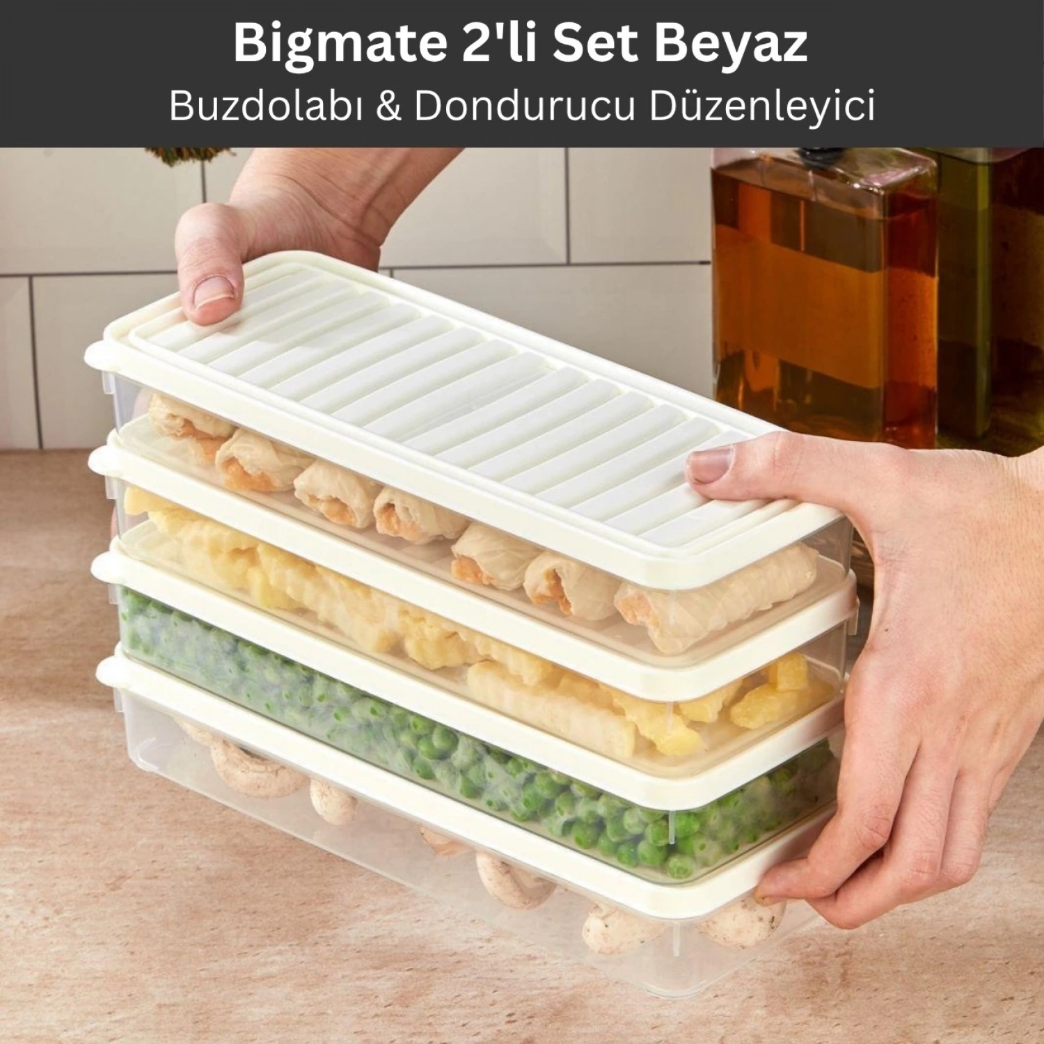 bigmate 2li Şeffaf Saklama Kabı Beyaz 2x1 Lt BGMT1115 Mikrodalga Buzdolabı ve Dondurucu Uyumlu Düze