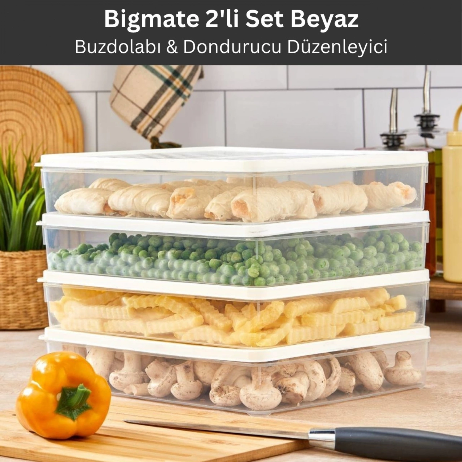 bigmate 2li Şeffaf Saklama Kabı Beyaz 2x2,5 Lt BGMT2225 Mikrodalga Buzdolabı ve Dondurucu Uyumlu Dü