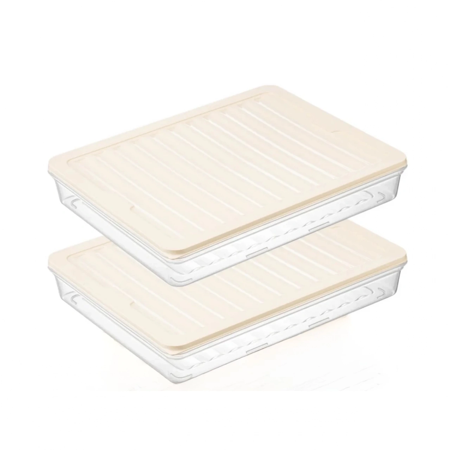 bigmate 2li Şeffaf Saklama Kabı Krem 2x2,5 Lt BGMT2225 Mikrodalga Buzdolabı ve Dondurucu Uyumlu Düz