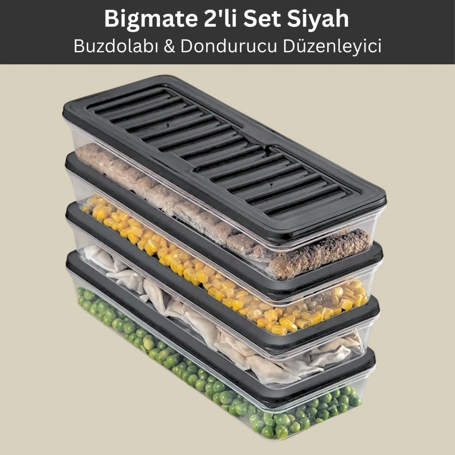 bigmate 2li Şeffaf Saklama Kabı Siyah 2x1 Lt BGMT1115 Mikrodalga Buzdolabı ve Dondurucu Uyumlu Düze
